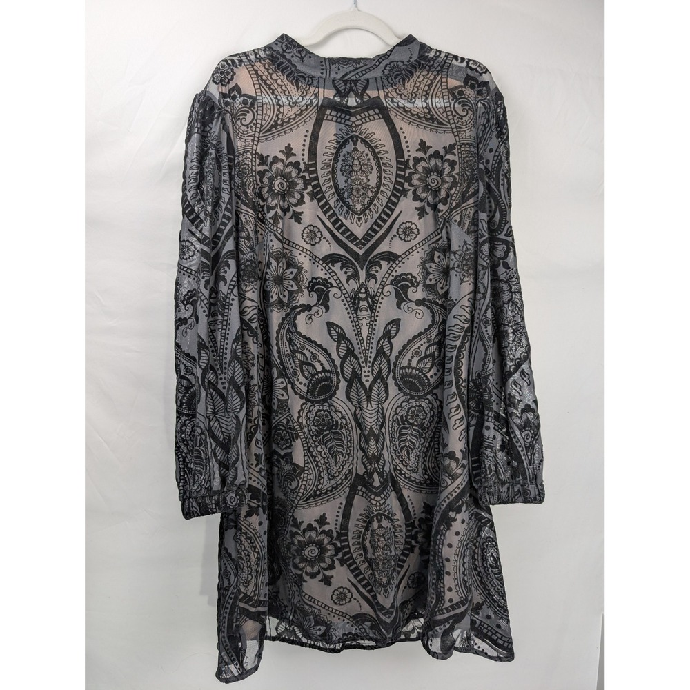 Floral Paisley Burnout Sheer Mesh Puff Sleeve Dress Sz 2XL High Neck Whimsigoth - Picture 2 of 9